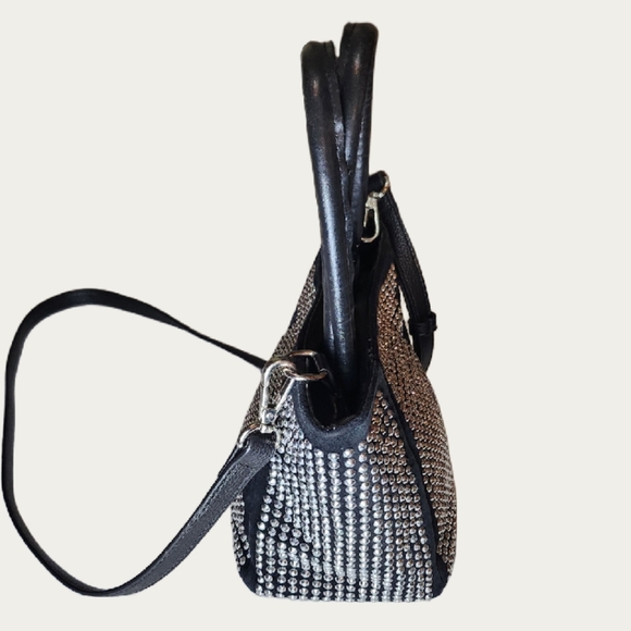 Rhinestone Studded FAUX Suede Mini Bag with Crossbody Strap, GUC - Picture 5 of 16